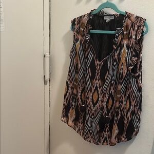 Cupcakes & Cashmere Sleeveless Graphic Blouse Brown Black XL